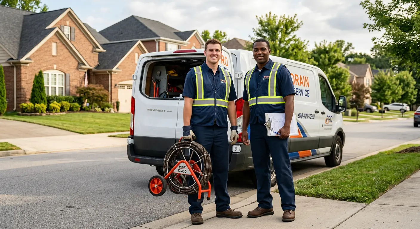 Sewer and drain service team with equipment ready for work in Bellevue
